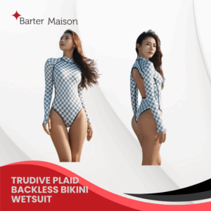 Trudive Plaid Backless Bikini Wetsuit